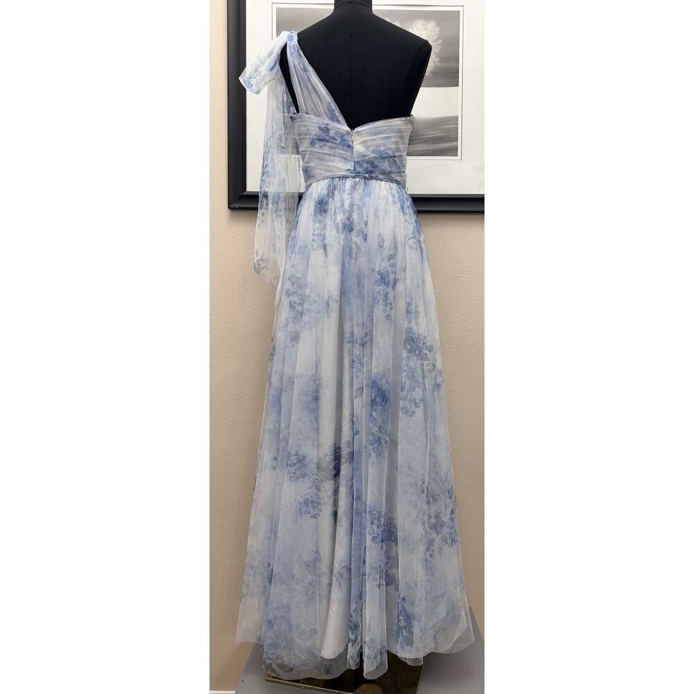 Marchesa Notte Blue Floral Dress One Shoulder Chiffon Bridesmaid Gown Sz 4 - Picture 10 of 13